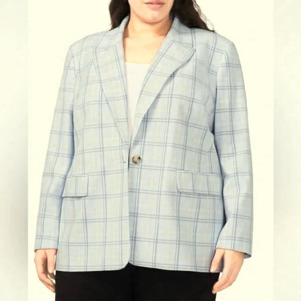 Halogen Windowpane Plaid Single Button Blazer